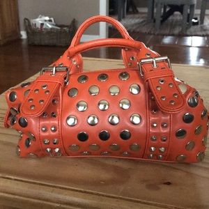 Orange Studded Hand Bag